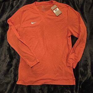 Nike Dri fit Mens Large Orange Long Sleeve Pullover Shirt